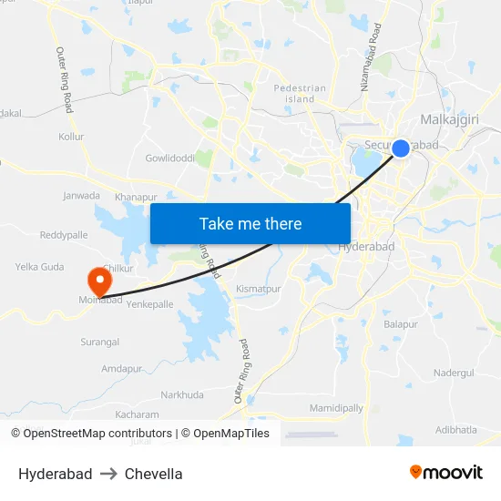 Hyderabad to Chevella map
