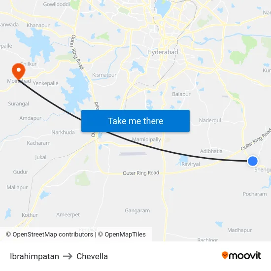 Ibrahimpatan to Chevella map