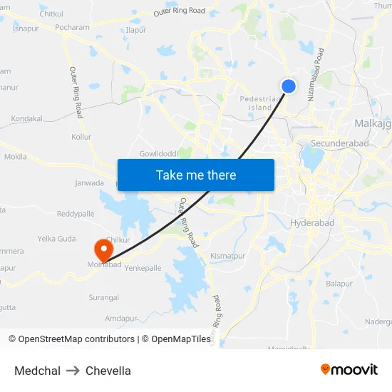 Medchal to Chevella map
