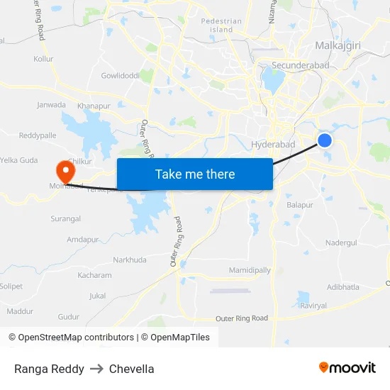 Ranga Reddy to Chevella map