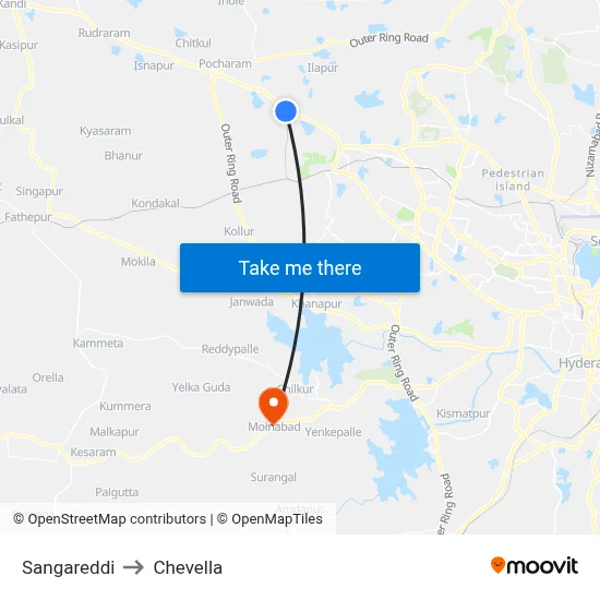 Sangareddi to Chevella map