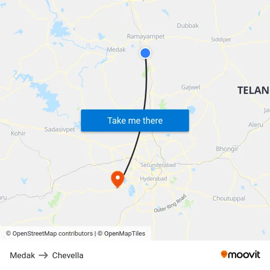 Medak to Chevella map