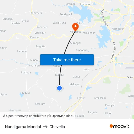 Nandigama Mandal to Chevella map