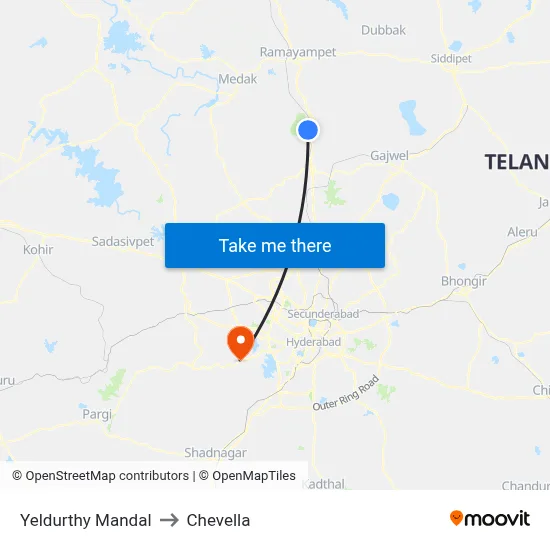 Yeldurthy Mandal to Chevella map