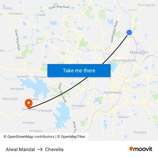 Alwal Mandal to Chevella map