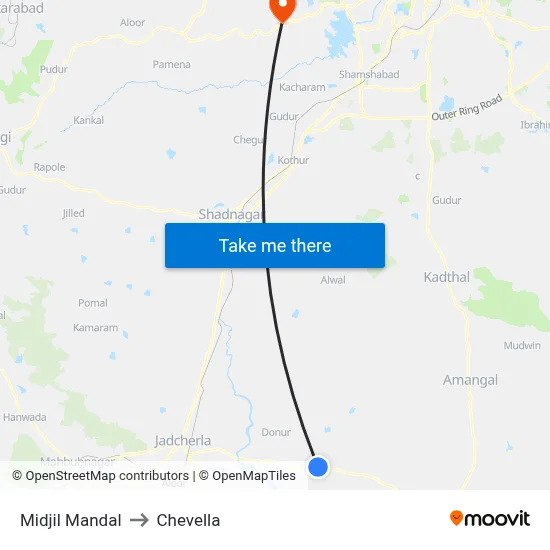 Midjil Mandal to Chevella map