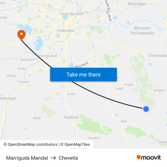 Marriguda Mandal to Chevella map