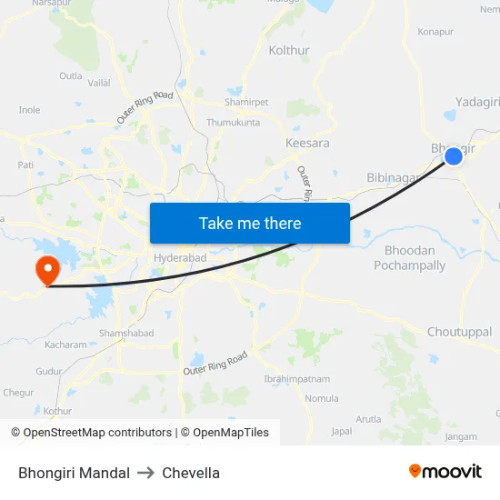 Bhongiri Mandal to Chevella map