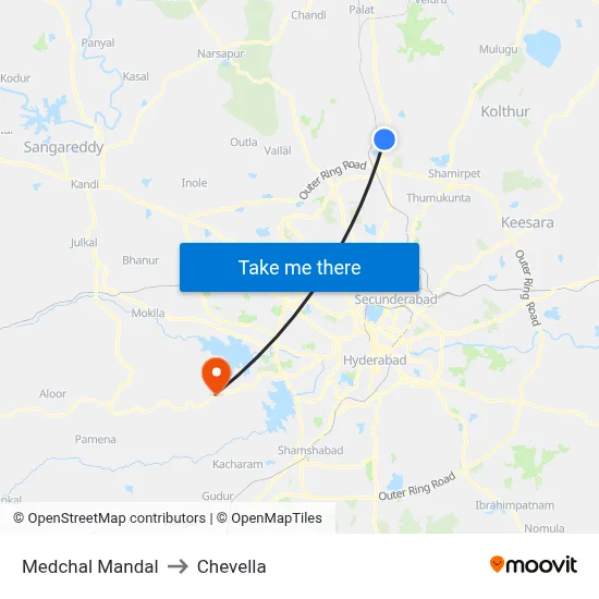 Medchal Mandal to Chevella map