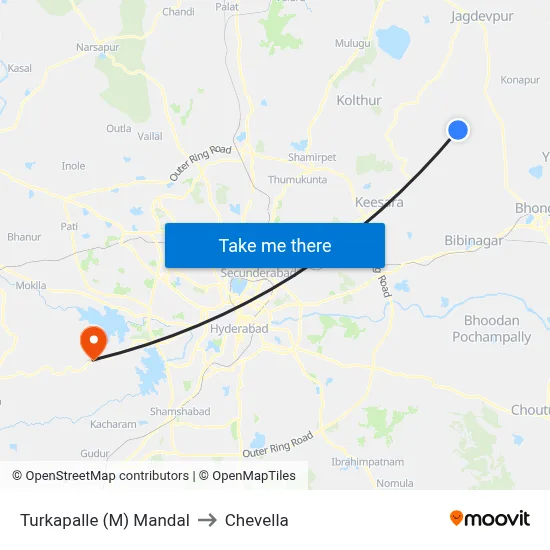 Turkapalle (M) Mandal to Chevella map