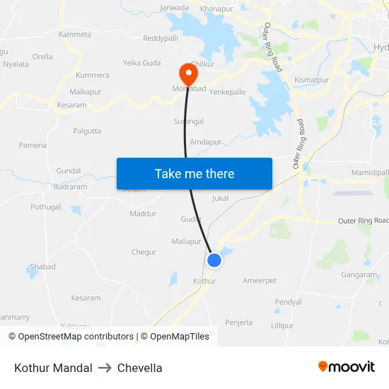 Kothur Mandal to Chevella map