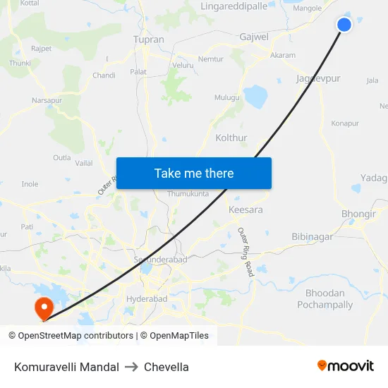 Komuravelli Mandal to Chevella map