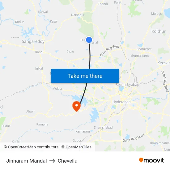 Jinnaram Mandal to Chevella map