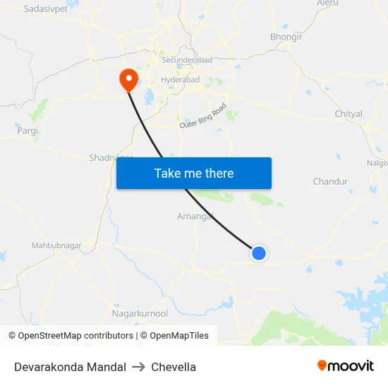 Devarakonda Mandal to Chevella map