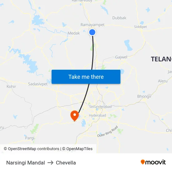 Narsingi Mandal to Chevella map
