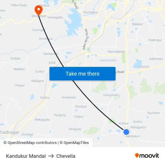 Kandukur Mandal to Chevella map