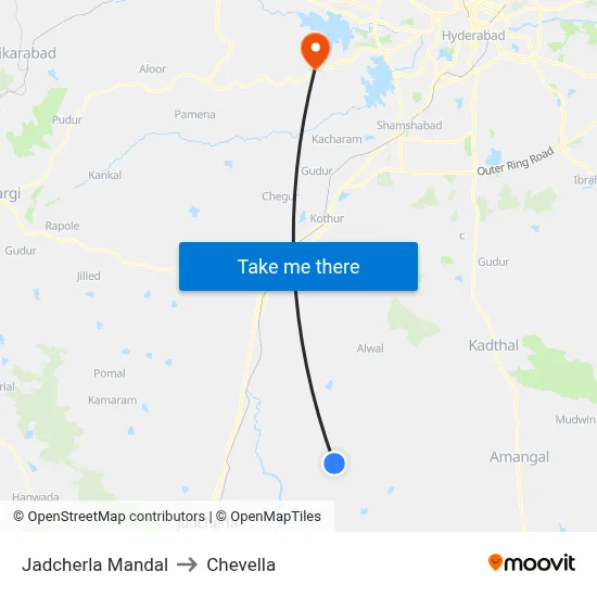 Jadcherla Mandal to Chevella map