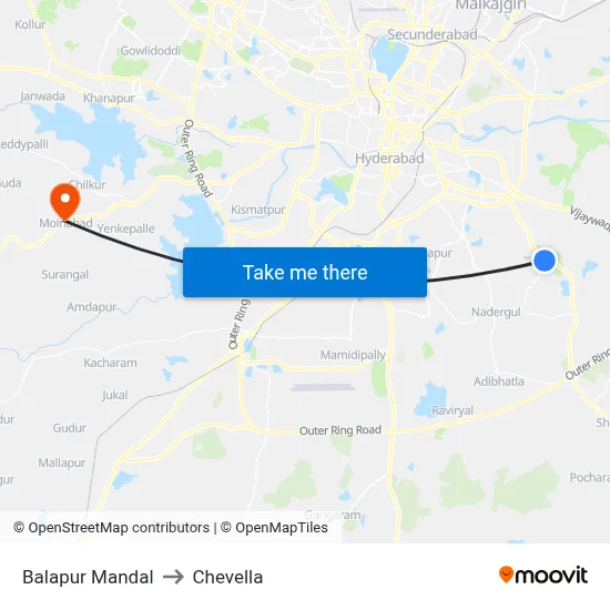 Balapur Mandal to Chevella map