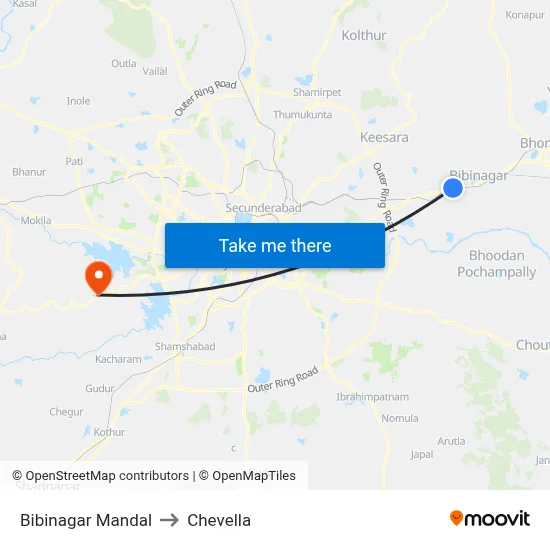 Bibinagar Mandal to Chevella map