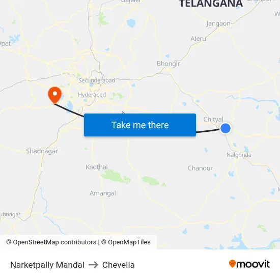 Narketpally Mandal to Chevella map