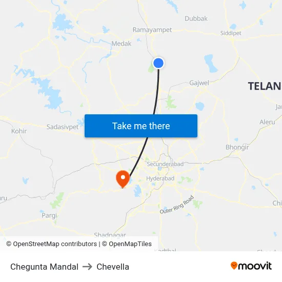 Chegunta Mandal to Chevella map
