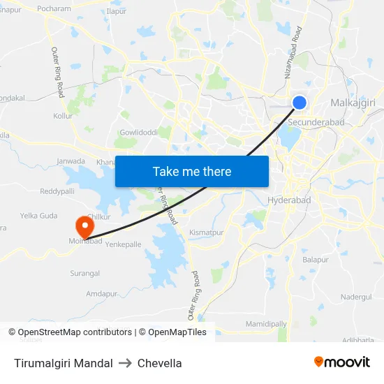 Tirumalgiri Mandal to Chevella map