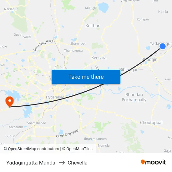 Yadagirigutta Mandal to Chevella map