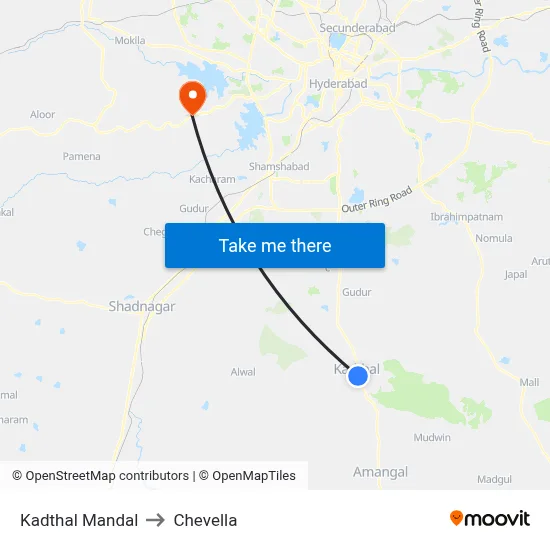 Kadthal Mandal to Chevella map