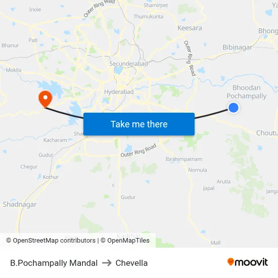 B.Pochampally Mandal to Chevella map