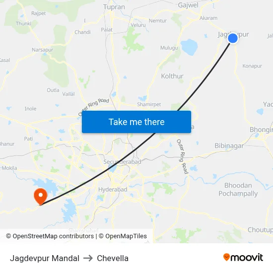 Jagdevpur Mandal to Chevella map