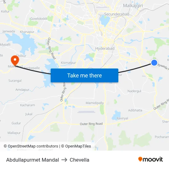 Abdullapurmet Mandal to Chevella map