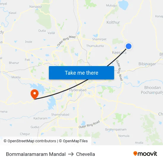 Bommalaramaram Mandal to Chevella map