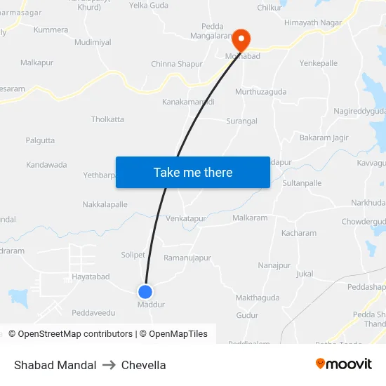 Shabad Mandal to Chevella map