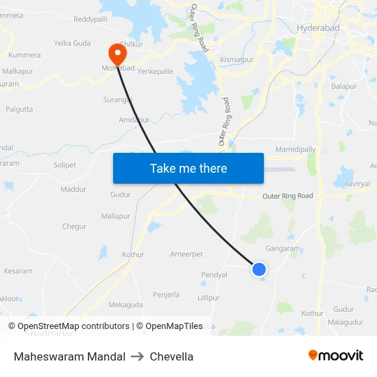 Maheswaram Mandal to Chevella map
