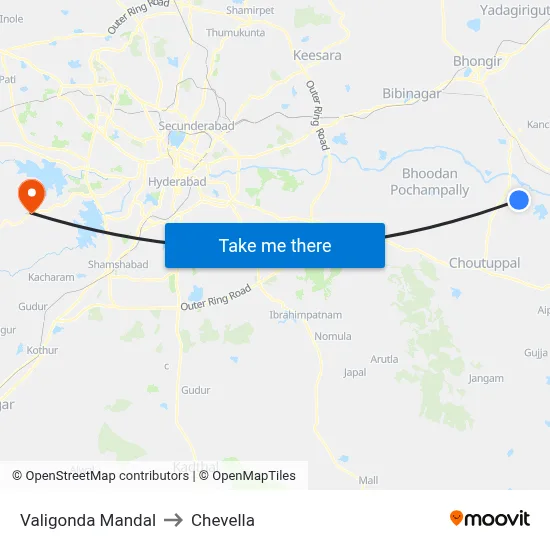 Valigonda Mandal to Chevella map