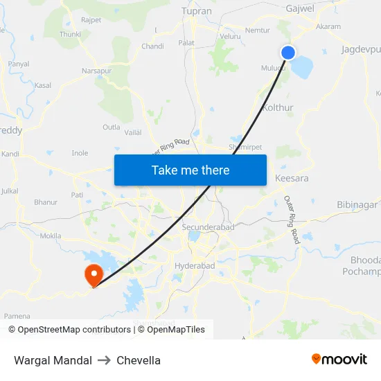 Wargal Mandal to Chevella map