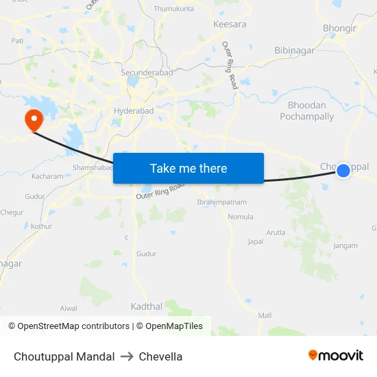 Choutuppal Mandal to Chevella map