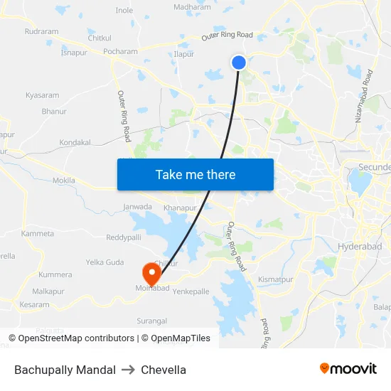 Bachupally Mandal to Chevella map