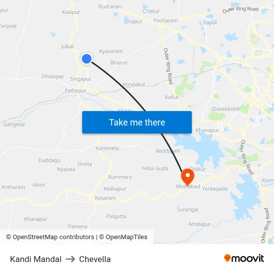 Kandi Mandal to Chevella map