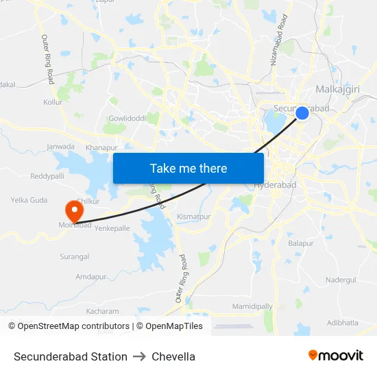 Secunderabad Station to Chevella map