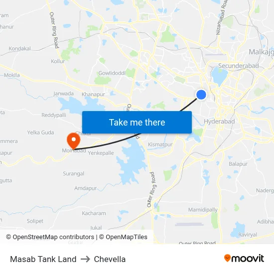 Masab Tank Land to Chevella map