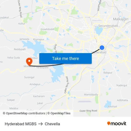 Hyderabad MGBS to Chevella map