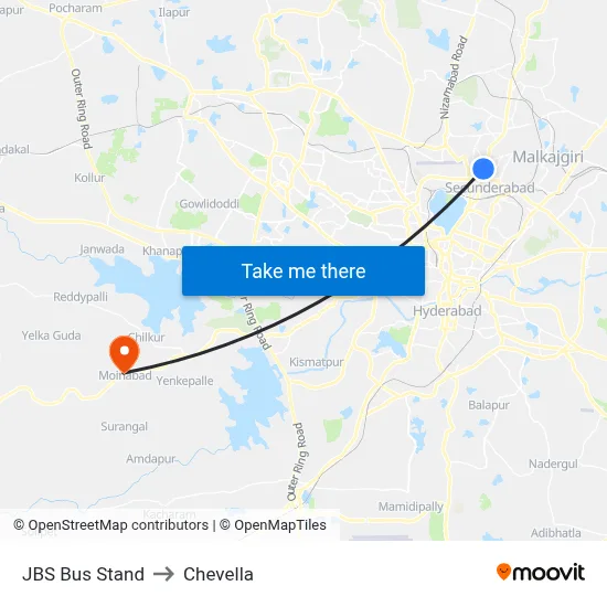 JBS Bus Stand to Chevella map