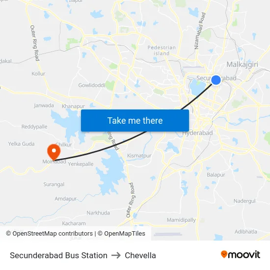 Secunderabad Bus Station to Chevella map