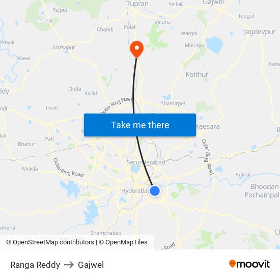 Ranga Reddy to Gajwel map