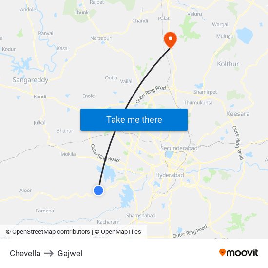 Chevella to Gajwel map
