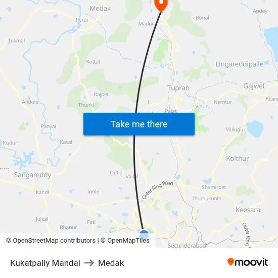 Kukatpally Mandal to Medak map