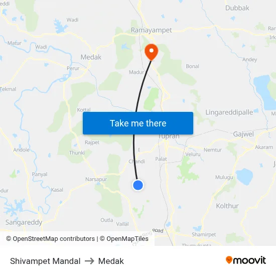 Shivampet Mandal to Medak map