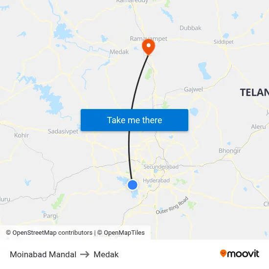 Moinabad Mandal to Medak map