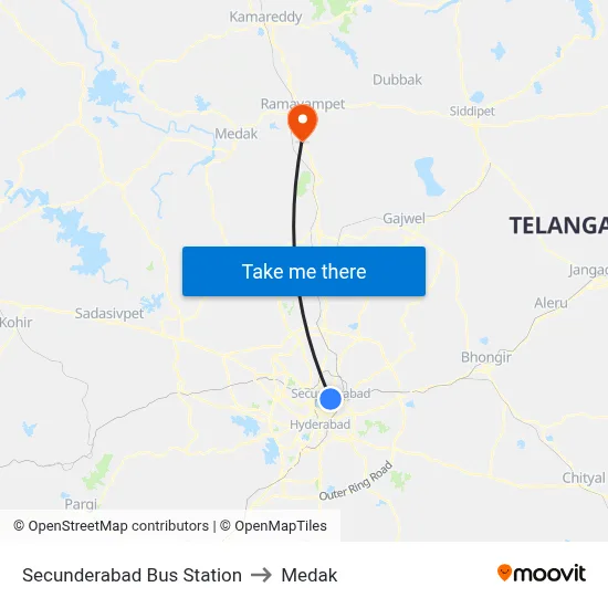 Secunderabad Bus Station to Medak map